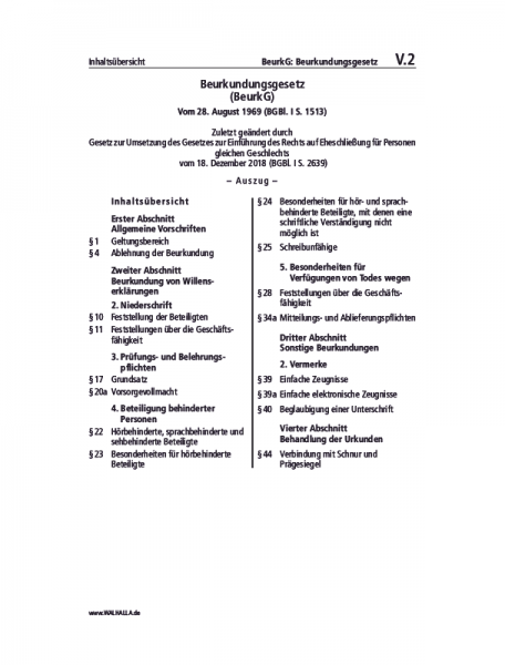 V.02 | BeurkG: Beurkundungsgesetz (Auszug)