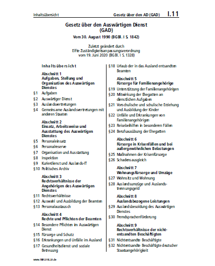 I.11 | Gesetz über den Auswärtigen Dienst (GAD)