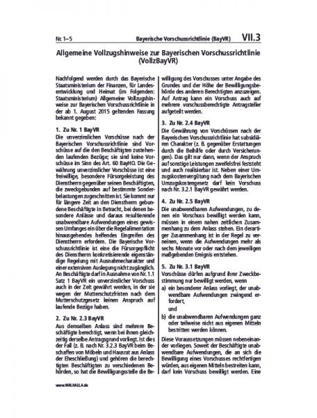 VII.03 | Bayerische Vorschussrichtlinie (BayVR)