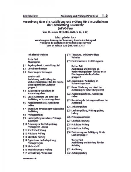 II.06 | Ausbildung und Prüfung (APVO-Feu)