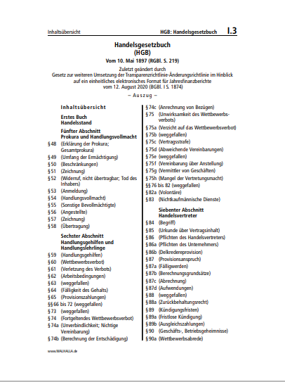 I.03 | HGB: Handelsgesetzbuch (Auszug)