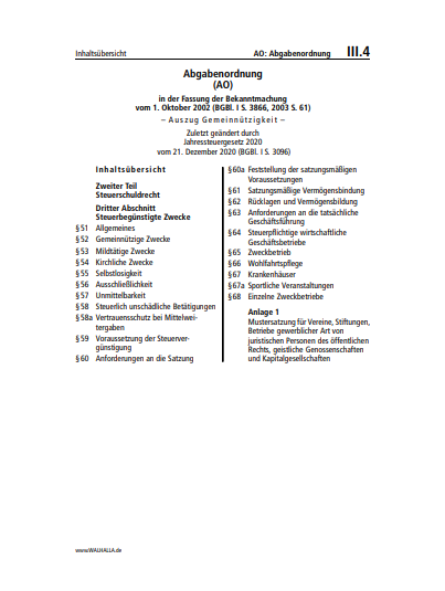 III.04 | AO: Abgabenordnung (Auszug Gemeinnützigkeit)