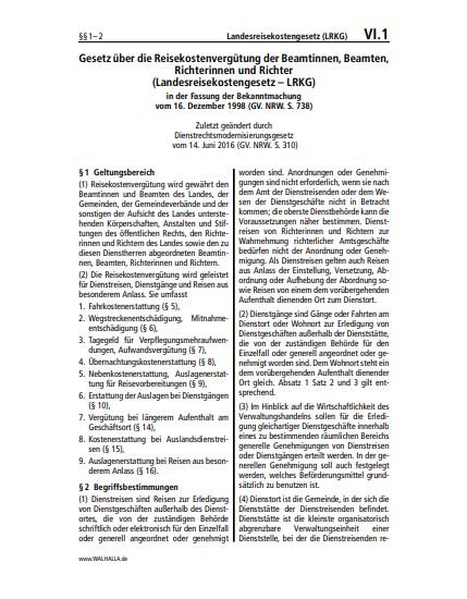 VI.01 | Landesreisekostengesetz (LRKG)
