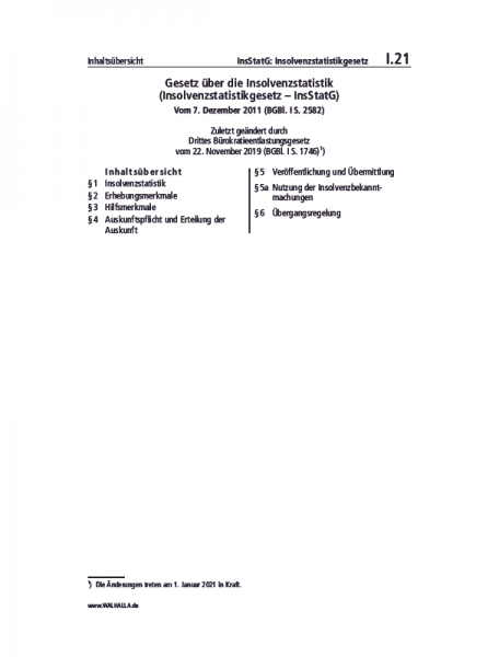 I.21 | InsStatG: Insolvenzstatistikgesetz