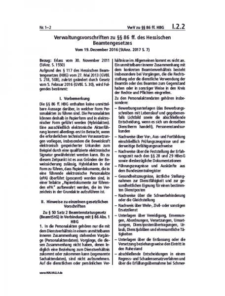 I.02.02 | VwV zu §§86 ff. HBG