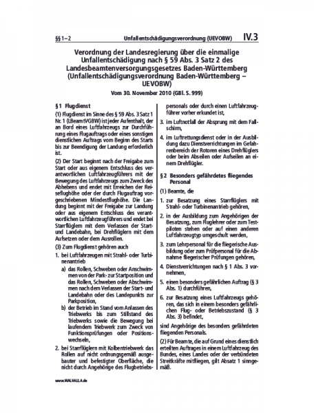 IV.03 | Unfallentschädigungsverordnung (UEVOBW)