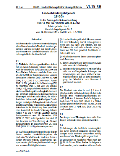 VI.15 SH | LBlGG: LandesblindengeldG Schleswig-Holstein