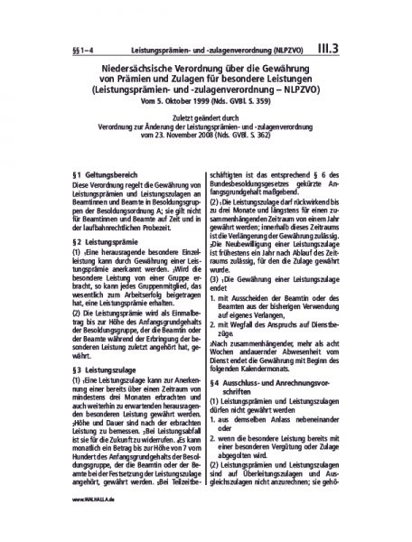 III.03 | Leistungsprämien- und -zulagenverordnung (NLPZVO)