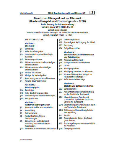 I.21 | BEEG: Bundeselterngeld- und ElternzeitG