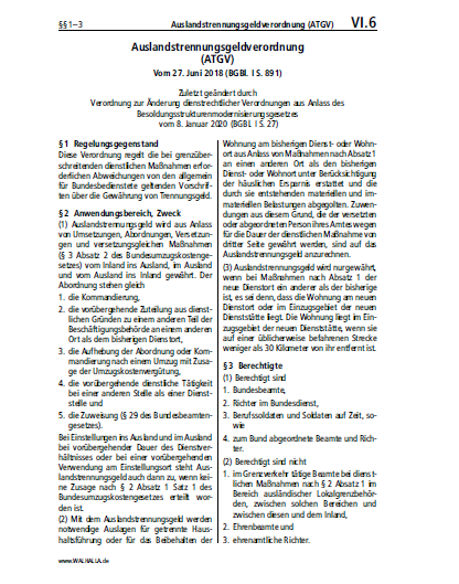VI.06 | Auslandstrennungsgeldverordnung (ATGV)