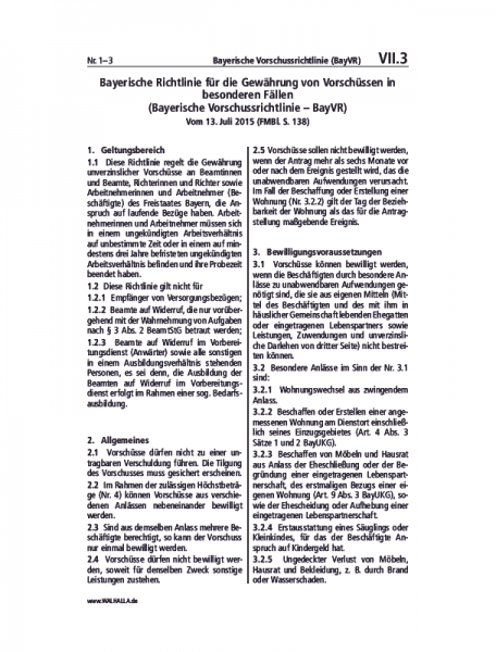 VII.03 | Bayerische Vorschussrichtlinie (BayVR)