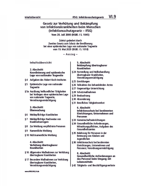 VI.09 | IfSG: Infektionsschutzgesetz (Auszug)