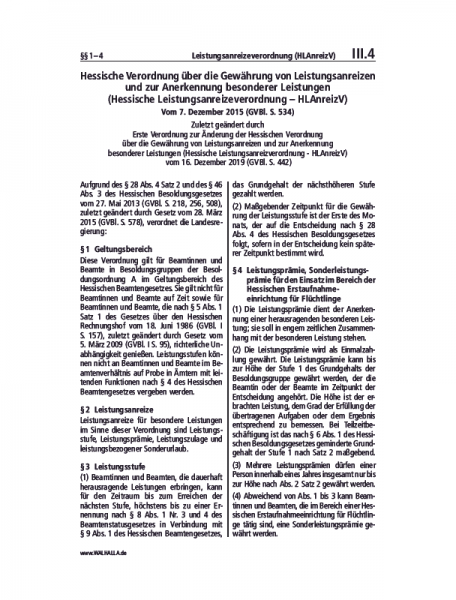 III.04 | Leistungsanreizeverordnung (HLAnreizV)