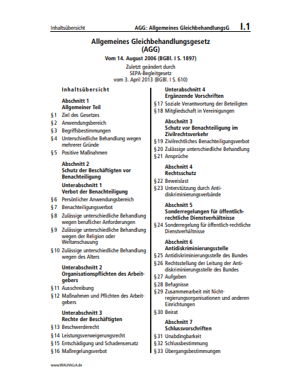 I.01 | AGG: Allgemeines GleichbehandlungsG