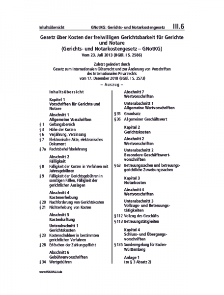 III.06 | GNotKG: Gerichts- und Notarkostengesetz (Auszug)