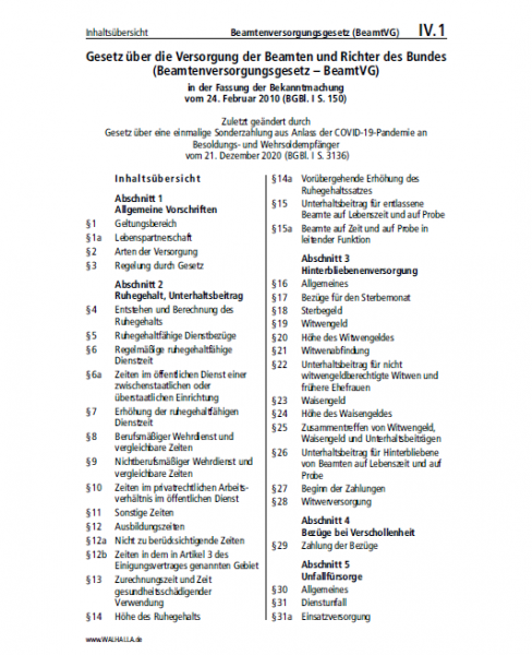 IV.01 | Beamtenversorgungsgesetz (BeamtVG)
