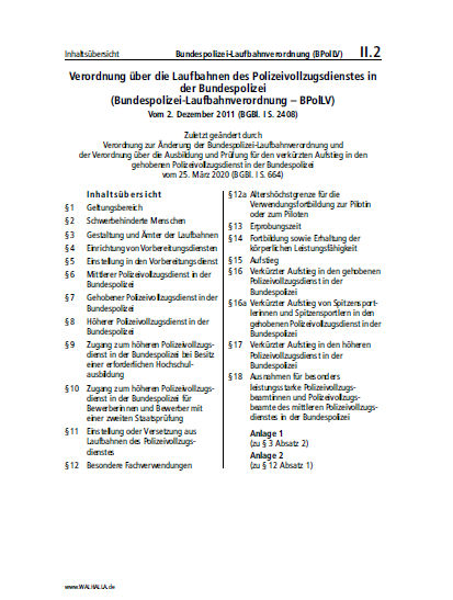 II.02 | Bundespolizei-Laufbahnverordnung (BPolLV)