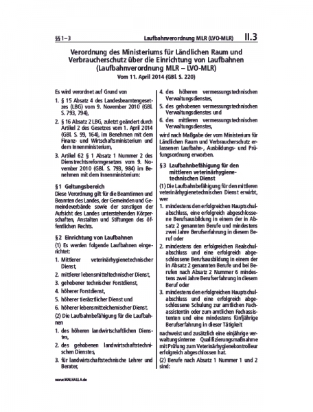 II.03 | Laufbahnverordnung MLR (LVO-MLR)
