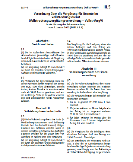 III.05 | Vollstreckungsvergütungsverordnung (VollstrVergV)