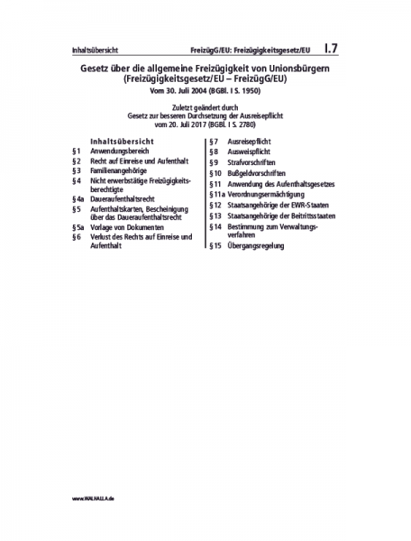 I.07 | FreizügG/EU: Freizügigkeitsgesetz/EU