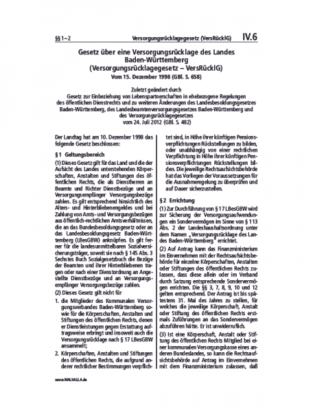 IV.06 | Versorgungsrücklagegesetz (VersRücklG)