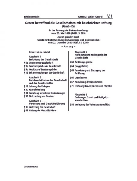 V.01 | GmbHG: GmbH-Gesetz (Auszug)