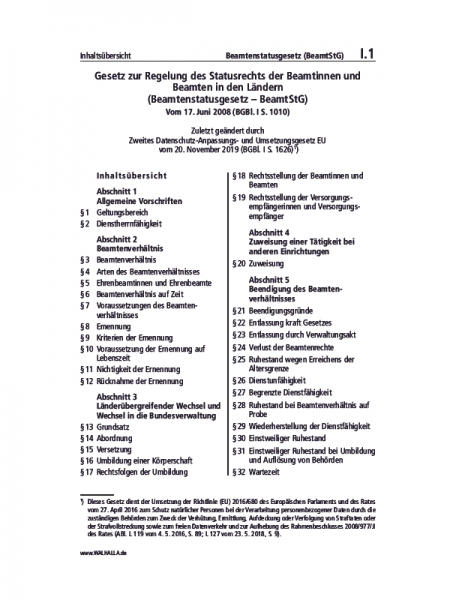 I.01 | Beamtenstatusgesetz (BeamtStG)