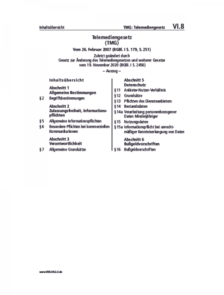 VI.08 | TMG: Telemediengesetz (Auszug)
