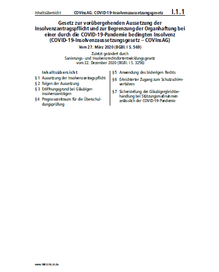I.01.01 | COVInsAG: COVID-19-Insolvenzaussetzungsgesetz