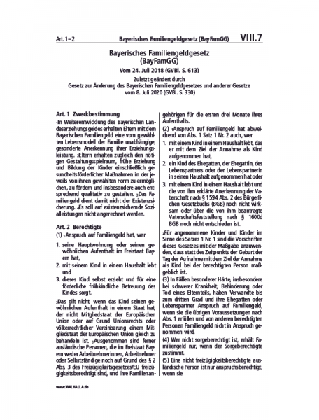 VIII.07 | Bayerisches Familiengeldgesetz (BayFamGG)
