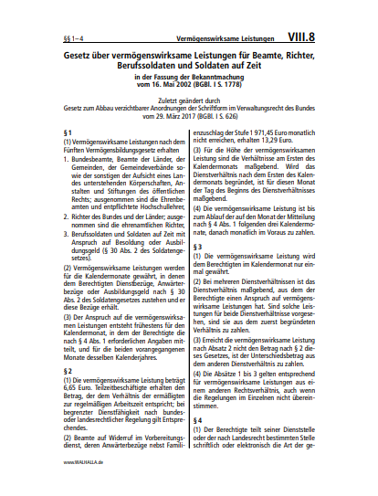 VIII.08 | Vermögenswirksame Leistungen für Beamte, Richter, Berufssoldaten, Soldaten auf Zeit
