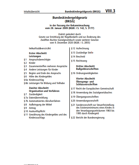 VIII.03 | Bundeskindergeldgesetz (BKGG)