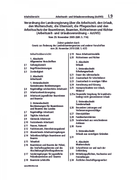 I.09 | Arbeitszeit- und Urlaubsverordnung (AzUVO)
