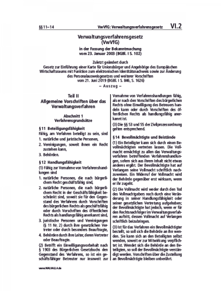 VI.02 | VwVfG: Verwaltungsverfahrensgesetz (Auszug)