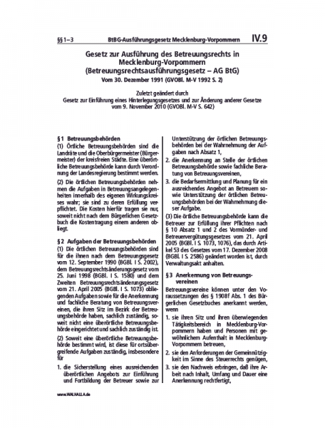 IV.09 | BtBG-Ausführungsgesetz Mecklenburg-Vorpommern