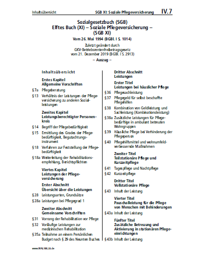 IV.07 | SGB XI: Soziale Pflegeversicherung (Auszug)