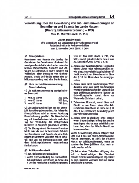 I.04 | Dienstjubiläumsverordnung (JVO)