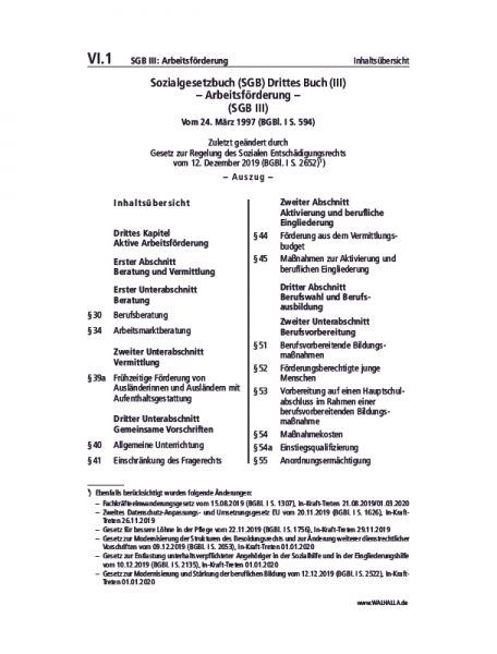 VI.01 | SGB III: Arbeitsförderung (Auszug)