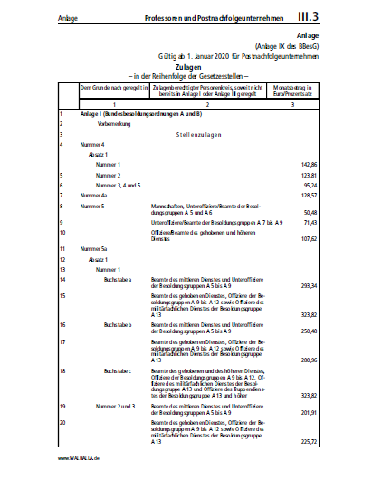 III.03 Anlage IX des BBesG | Professoren und Postnachfolgeunternehmen