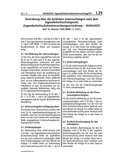 I.29 | JArbSchUV: JugendarbeitsschutzuntersuchungsVO