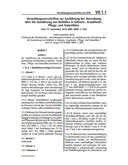 VII.01.01 | Verwaltungsvorschriften zur BVO
