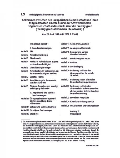 I.09 | Freizügigkeitsabkommen EG-Schweiz