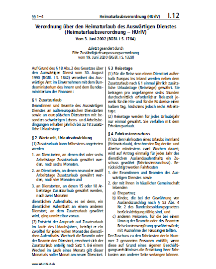 I.12 | Heimaturlaubsverordnung (HUrlV)
