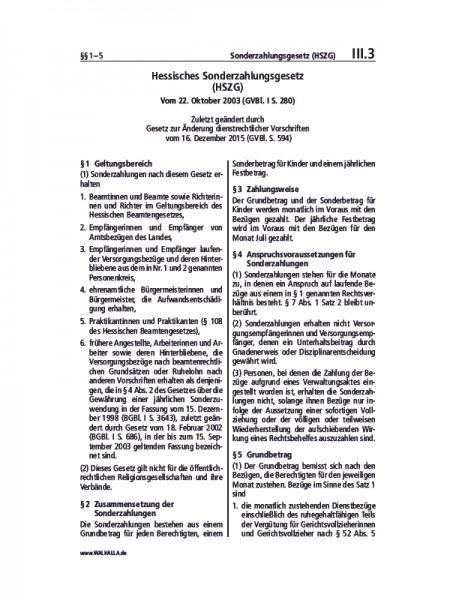 III.03 | Sonderzahlungsgesetz (HSZG)