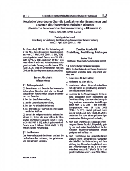 II.03 | Hessische Feuerwehrlaufbahnverordnung (HFeuerwLV)