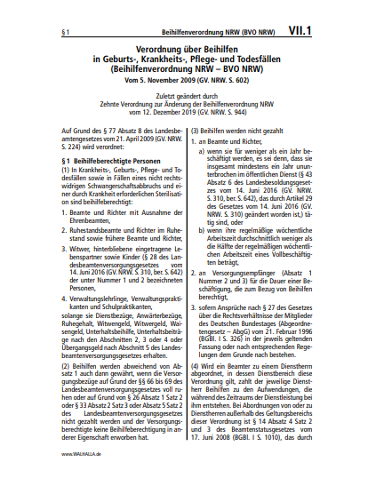 VII.01 | Beihilfenverordnung NRW (BVO NRW)