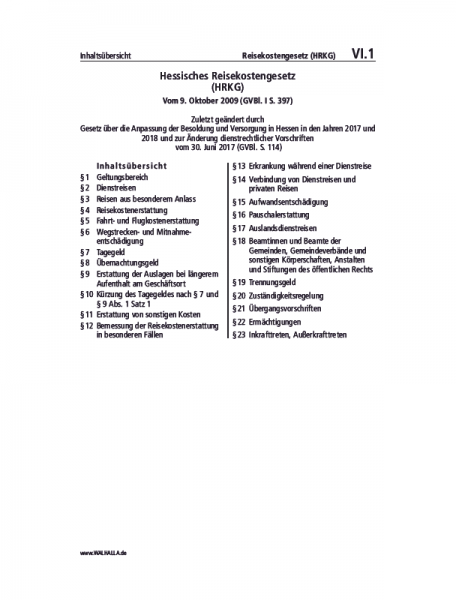 VI.01 | Reisekostengesetz (HRKG)