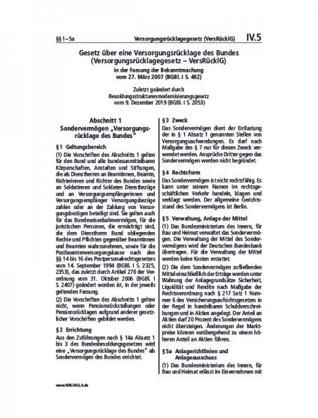 IV.05 | Versorgungsrücklagengesetz (VersRücklG)