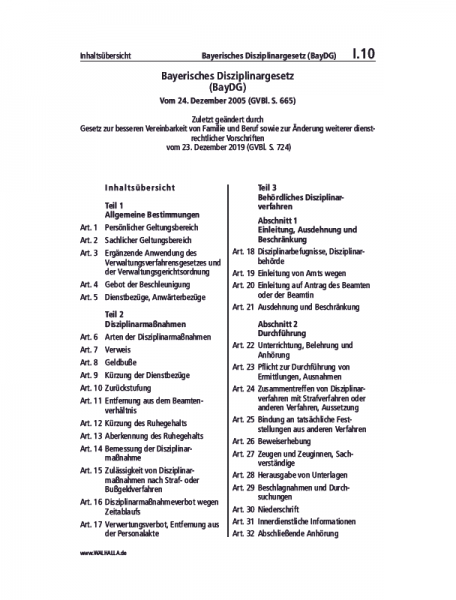 I.10 | Bayerisches Disziplinargesetz (BayDG)