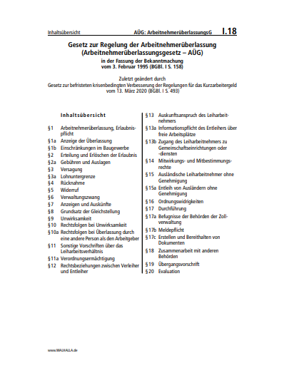 I.18 | AÜG: ArbeitnehmerüberlassungsG